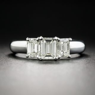 Platinum Three-Stone Emerald-Cut Diamond Engagement Ring - 1.31 Carats