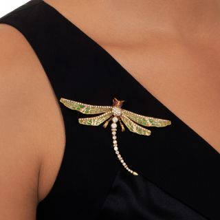 Plique-a-Jour Diamond Dragonfly Brooch