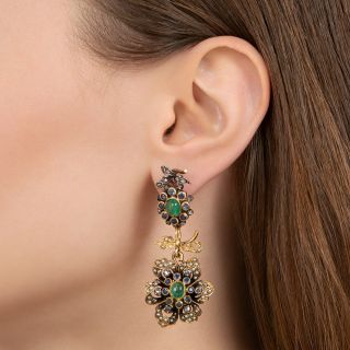 Portuguese Emerald, Sapphire, Pearl and Diamond Night and Day Earrings