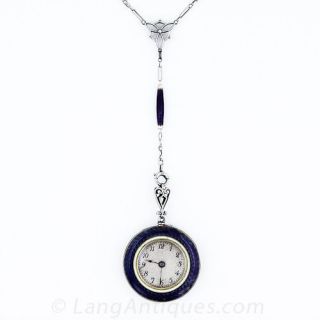 Purple Enamel Pendant Watch Necklace - 4