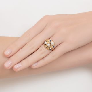 Boston Arts & Crafts Pearl, Sapphire and Diamond Ring