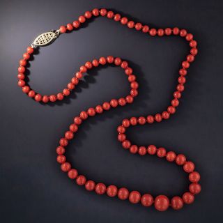 Red Coral Graduating Bead Strand - 3