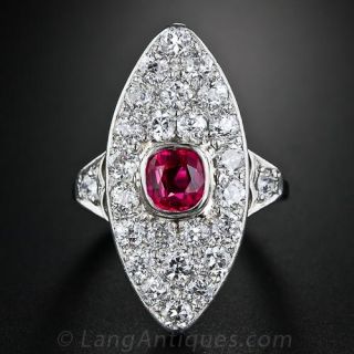 Red Spinel and Diamond Antique Dinner Ring