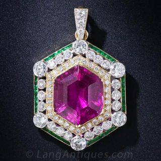 Red Tourmaline, Diamond and Emerald Necklace - 1