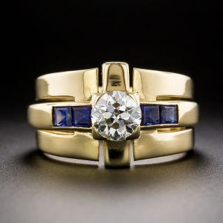 Retro .77 Carat Diamond And Sapphire Band Ring - 2