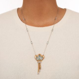 Retro Aquamarine and Diamond Necklace 