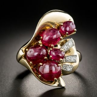Retro Cabochon Ruby and Diamond Dinner Ring - 2