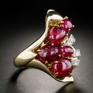 Retro Cabochon Ruby and Diamond Dinner Ring