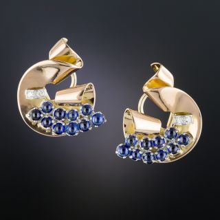 Retro Sapphire and Diamond Earrings - 1