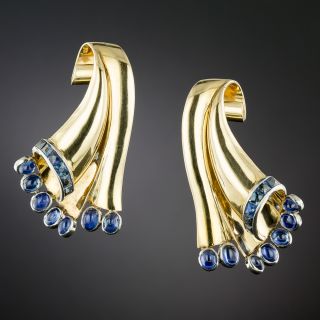 Retro Cornucopia Sapphire Earrings - 6