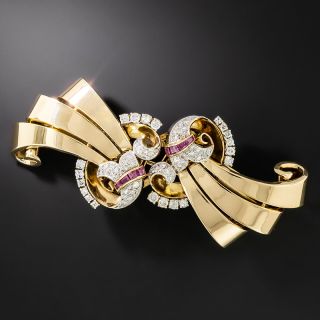 Retro Diamond And Ruby Double Clips/Brooch - 2