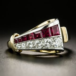Retro Diamond And Ruby Ribbon Ring by J.& L. Hartzberg - 2