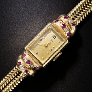 Retro Gold Ruby and Diamond Watch