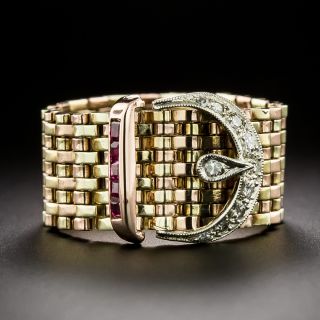 Retro Mesh Buckle Ruby and Diamond Ring - Size 8 1/4 - 2
