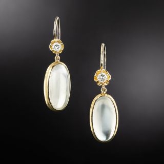 Retro Moonstone and Diamond Dangle Earrings - 2