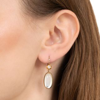 Retro Moonstone and Diamond Dangle Earrings