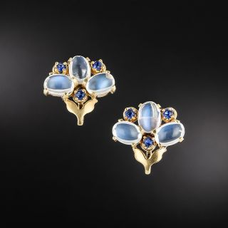 Retro Moonstone And Sapphire Flower Earrings - 2