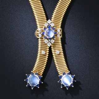 Retro Moonstone, Diamond and Sapphire Slide Necklace 