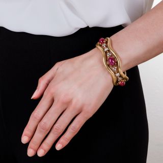 Retro No-Heat Burmese Ruby and Diamond Bracelet