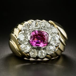 Retro No-Heat Pink Sapphire and Diamond Ring - GIA - 2