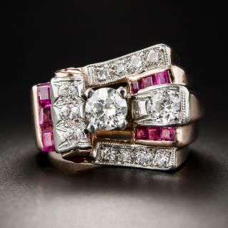 Retro Rose Gold, Diamond and Ruby Ring - 2
