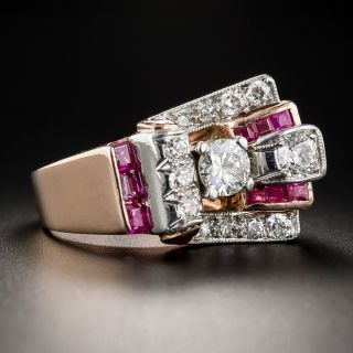 Retro Rose Gold, Diamond and Ruby Ring