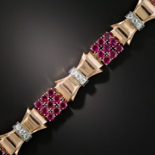 Retro Rose Gold Ruby and Diamond Bracelet - 3