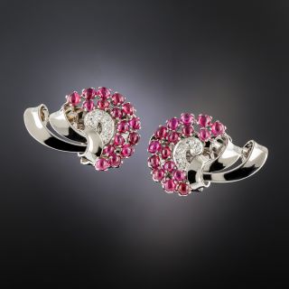 Retro Ruby and Diamond Clip Earrings - 3