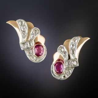 Retro Ruby and Diamond Earrings
