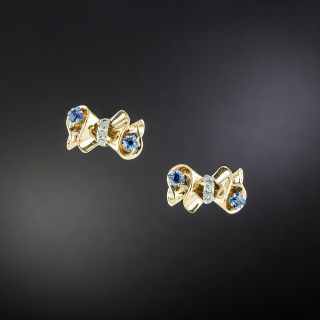 Retro Sapphire and Diamond Earrings - 2