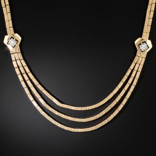Retro Triple Strand Rose Gold and Diamond Necklace - 2