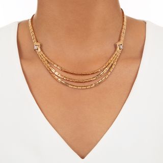 Retro Triple Strand Rose Gold and Diamond Necklace