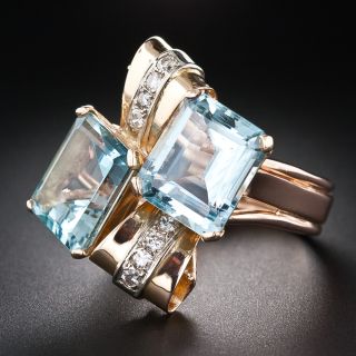 Retro Twin Aquamarine and Diamond Ring