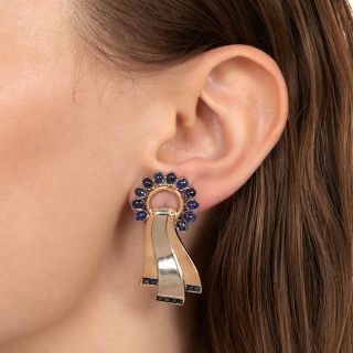 Retro Two-Tone Gold and Sapphire Earrings