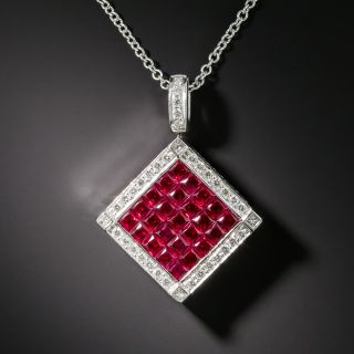 Reversible Invisible-Set Diamond and Ruby Pendant  - 3