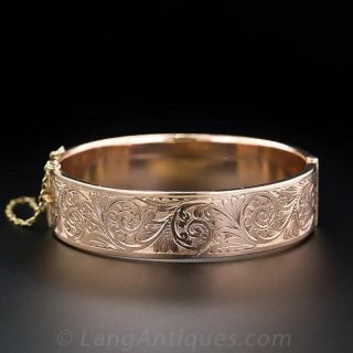 Rose Gold Engraved Bangle Bracelet