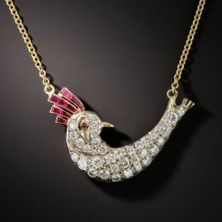 Ruby and Diamond Bird Necklace - 2