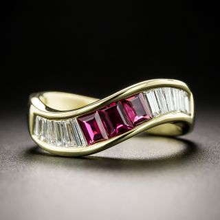 Ruby and Diamond Curved Band  - 2