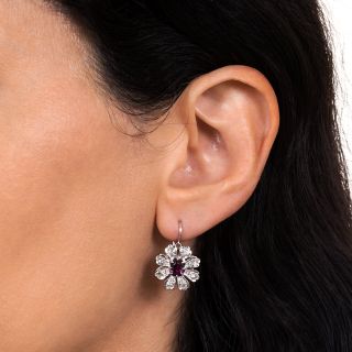Ruby and Diamond Flower Earrings