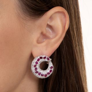 Ruby and Diamond Swirl Earrings