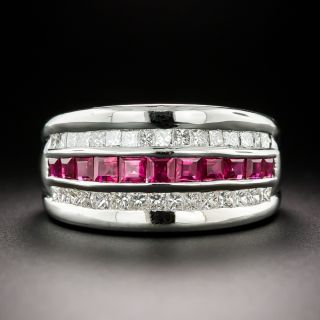 Ruby and Diamond Three Row Band Ring, Size 8 1/2 - 4