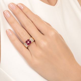 Ruby Flower and Invisibly Set Diamond Ring
