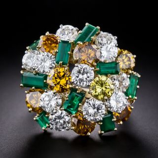 Ruser Diamond and Emerald Cocktail Ring - 3