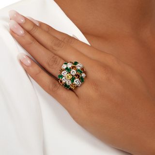 Ruser Diamond and Emerald Cocktail Ring