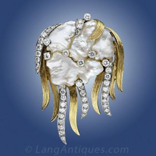 Ruser Freshwater Pearl, Diamond  'Jellyfish' Pin / Pendant Necklace
