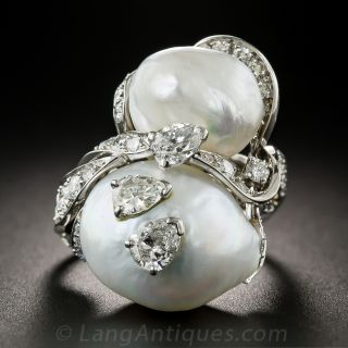 Ruser Pearl and Diamond Snowman Ring - 2