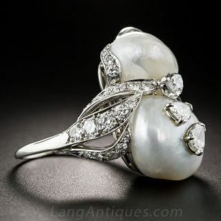 Ruser Pearl and Diamond Snowman Ring