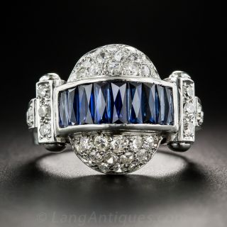 Russian Art Deco Sapphire and Diamond Ring