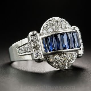 Russian Art Deco Sapphire and Diamond Ring