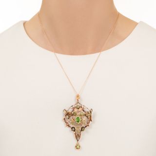 Russian Demantoid Garnet Floral Scroll Necklace/Brooch